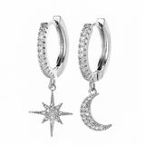 Trendy Cubic Zircon Silver Star Moon Earrings