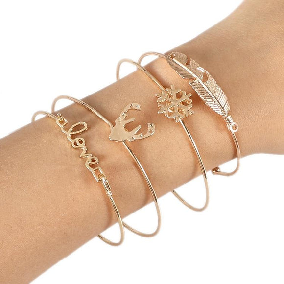 4pcs/set Alloy Bracelets for Gifts Fashion Women Love Heart Br